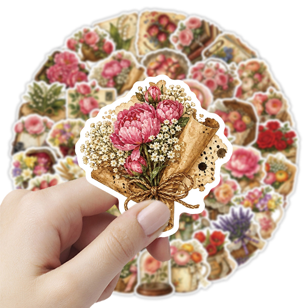 Dried Flower Bulk - 50 Buah Stiker Bunga Antik Stiker